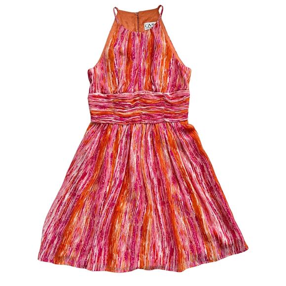Carmen Marc Valvo Ruched Silk Cocktail Dress Pink Orange Size 2 - Picture 1 of 9